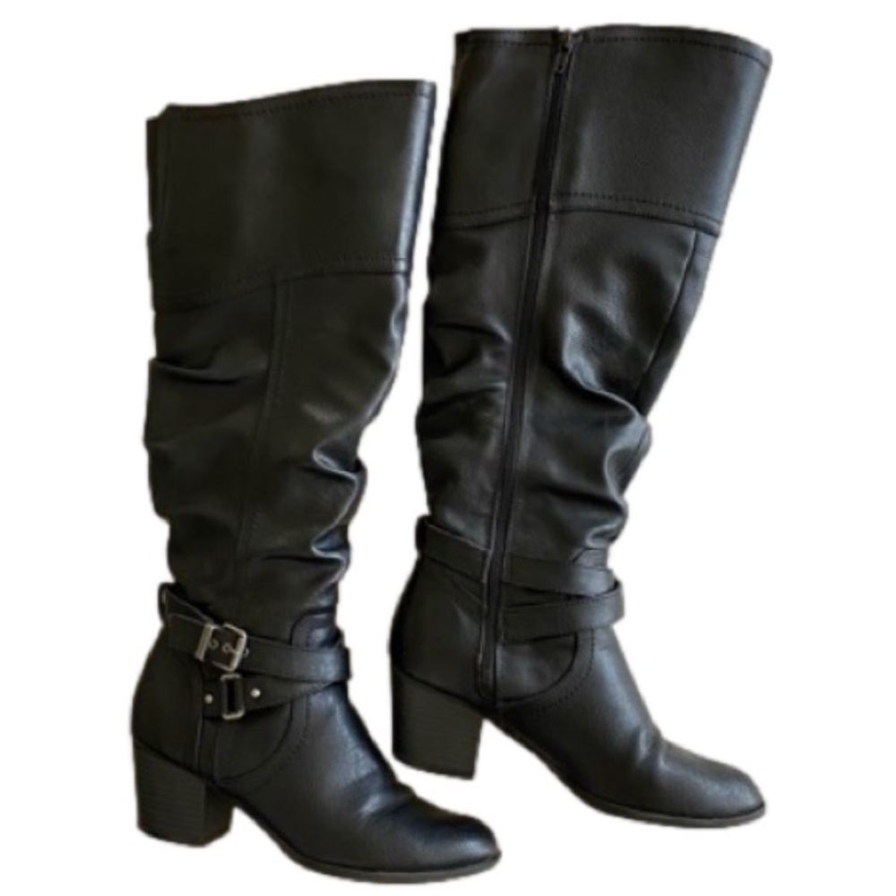 INDIGO RD Tall Boots Side Zip Buckle Detail Slouch Black, Women Size 7.5 - Picture 4 of 12